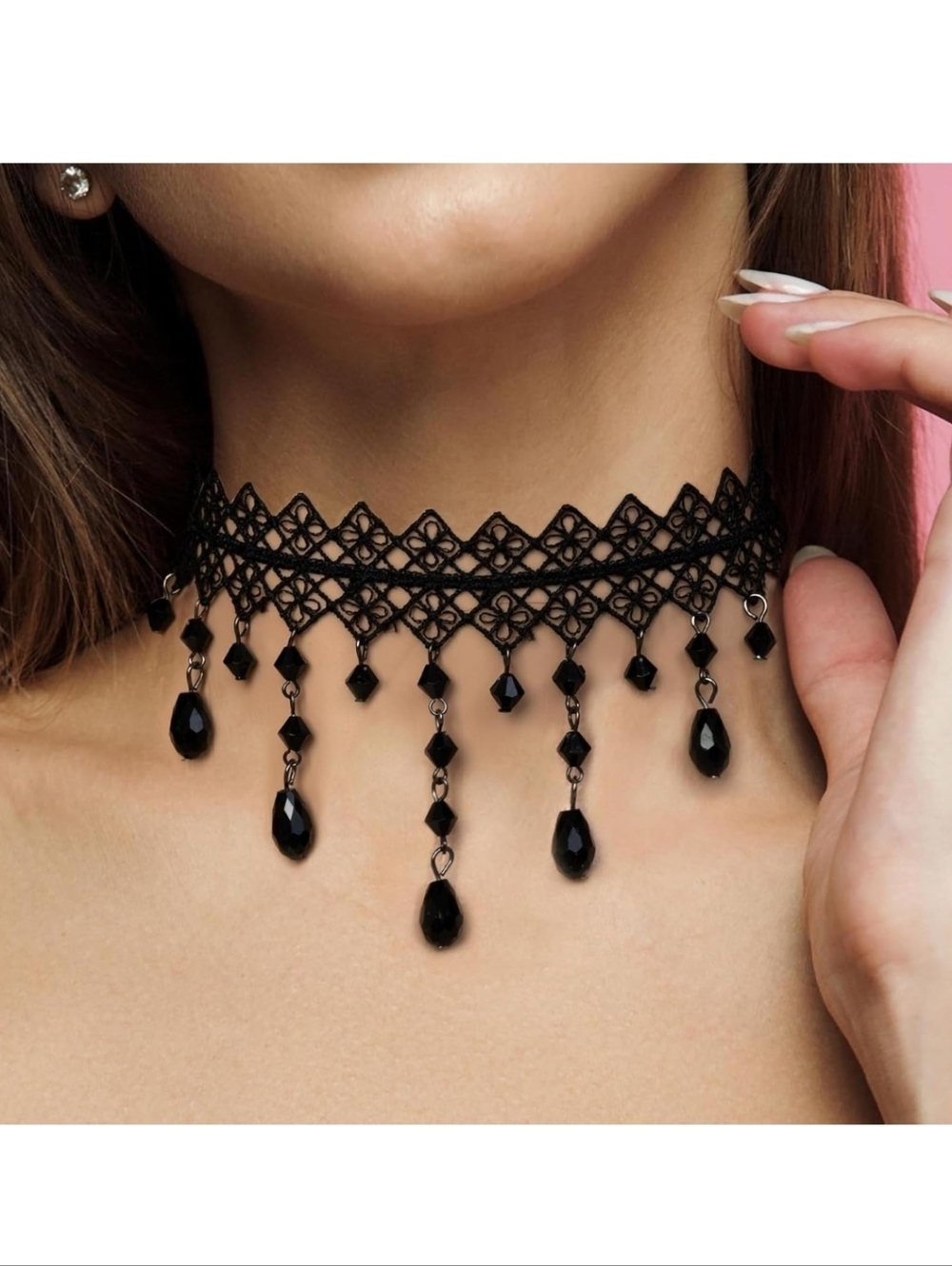 Black Lace Teardrop Choker Necklace - Women Jewelry - Picture 4 of 5